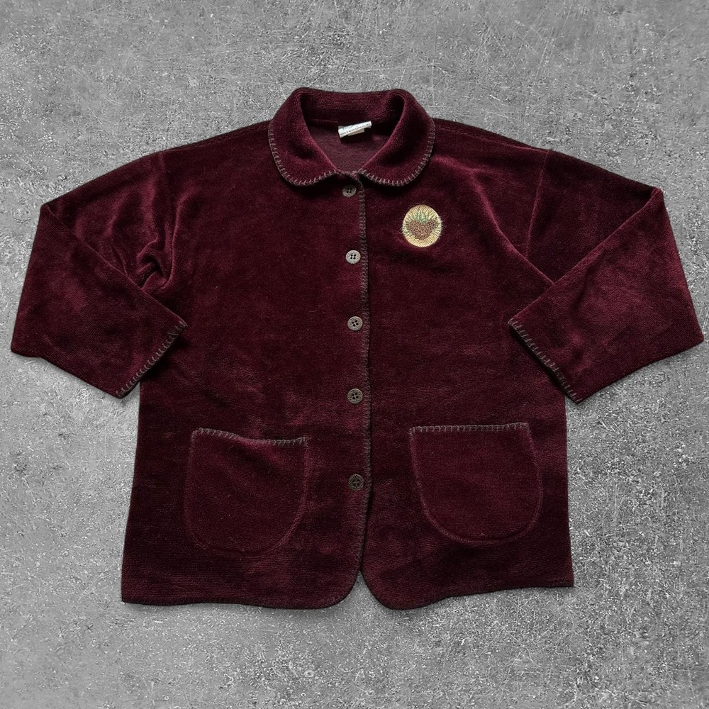 Artisans Sunschein Designs Vintage 90s Burgundy Velvet Cardigan XL Boho